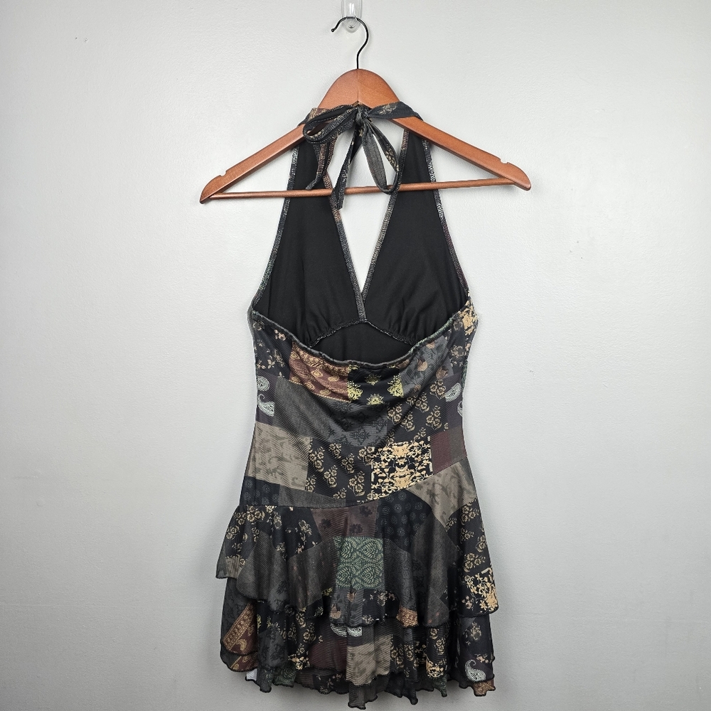 Mesh Halter Patch Multi-Layer Hem Skort Dress Gre… - image 4